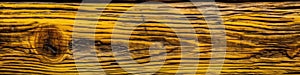 Close Up Yellow Textured Wood Background Panoramic Banner. Generative AI