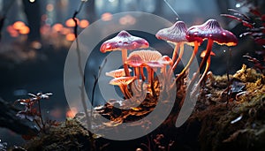 Close up of a yellow toadstool in the autumn forest generated by AI