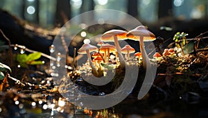 Close up of a yellow toadstool cap, beauty in nature generated by AI