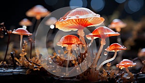 Close up of a yellow toadstool, a slimy autumn growth generated by AI