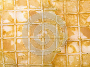 Close up of yellow waffle texture