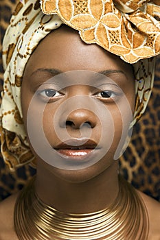 Close-up of Young African American Woman in Tradit