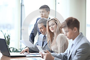 Close up.young business woman and the business teams in the workplace in the office