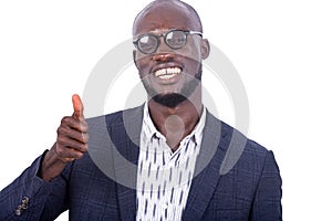 Close-up of a young businessman showing okay, happy gesture