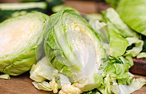 Close up of young cabbage heads