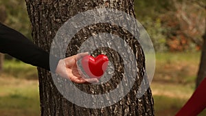 Close up of young couple lifting a heart