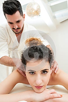 Close-up of young couple in spa and wellness salon