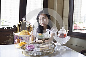 Close up of young girl in Restaurant.