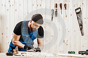 Close up of the an young  man builder