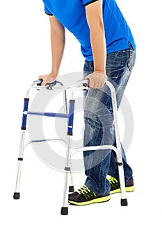 Close up of young man on mobility aids