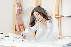 Close up Young Office Woman Talking to Someone on her Phone While Looking Into the Distance with serious Facial