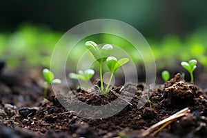 a close up of young plants sprouting from the soil