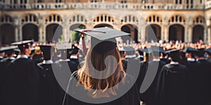 Close up of young students graduating university with graduation caps