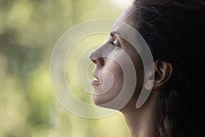 Close up of young woman breathe fresh air