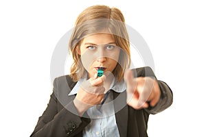 Female Whistle Blower Pointing at You photo