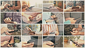 Close-up of young woman hands typing sms