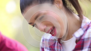 Close-up of young woman singing