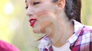 Close-up of young woman singing