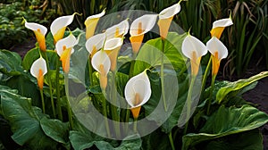 Close up of Zantedeschia aethiopica, also known as calla lily or arum lily.