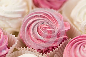 Close up of zephyr or marshmallow dessert on plate