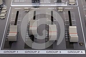 Close-up zone of subgroup and mix routing in an audio mixer