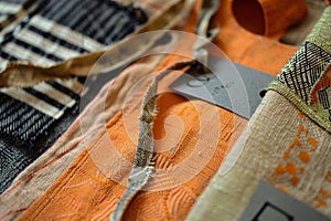 Close-ups of sustainable fashion labels and tags. photo