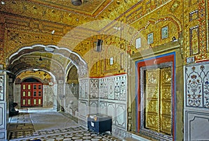 Close ups of wall with gold colours at Sachkhand Gurudwara saheb Gurdwara sahib ; nand photo