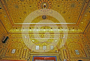 Close ups of wall with gold colours at Sachkhand Gurudwara saheb Gurdwara sahib ; nand photo