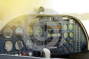 Close View of Airplane Cockpit Instruments