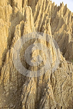 The close view of badland formations