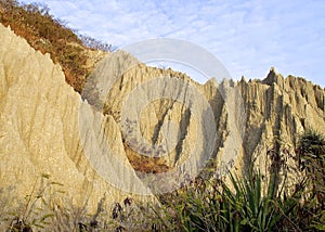 The close view of badland formations