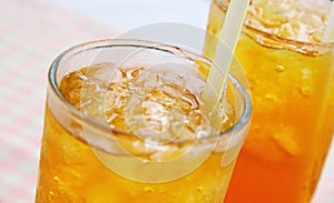 Close view of chilled iced lemon tea