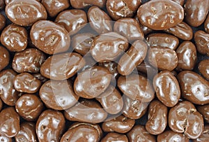 Close view of chocolate covered raisins