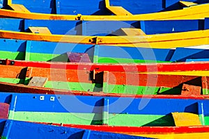 Close view of colorful old wooden boats