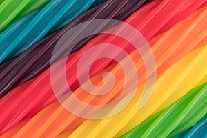 Close view of colorful spiral licorice sticks