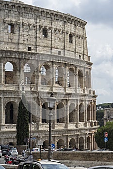 Close view of Colosseum on a sunny day. Rome, Italy.