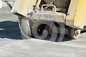 Close view of a concrete cutting machine