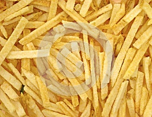 Close view crunchy shoestring potatoes