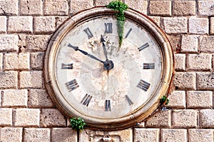 Close view in details of an ancient tower clock, old medieval town of Kotor, Montenegro