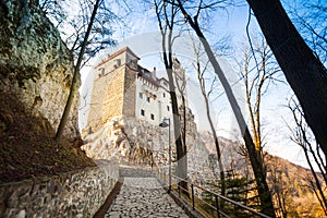 Close view of Dracula Castle with stoned path