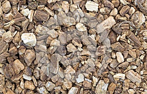 Close view of dried cut and sifted burdock root