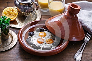 Close view of egg and beef, typical Moroccan breakfast