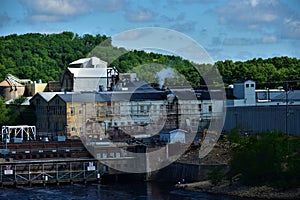 Close view of factory buildings from the high bridge in eau claire