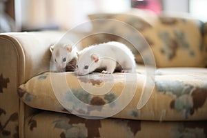 close view of ferrets fur texture on sofa