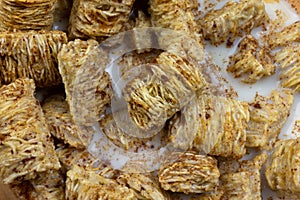 Close view of high fiber wheat cereal with skim milk