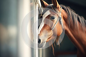 close view of a horses whiskers against window