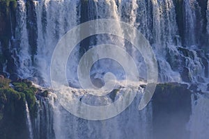 Close view of Iguazu Falls, Cataratas Foz Do Iguacu, waterfalls of the Iguazu River, Brazil