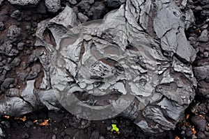 close view of lava solidifying into sharp clasts