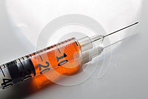 Close view of a medical syringe