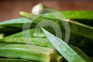 Close view of the okra vegetable also called as ladies finger